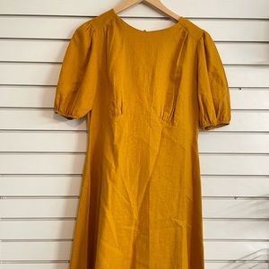 ASOS Mustard Linen Dress with Keyhole Back, Yellow Linen Dress Asos Size 6